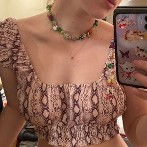 Pink and Grey Snakeskin Frilly Top